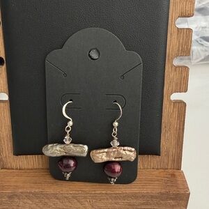 One of a kind maroon and brown silver earrings.